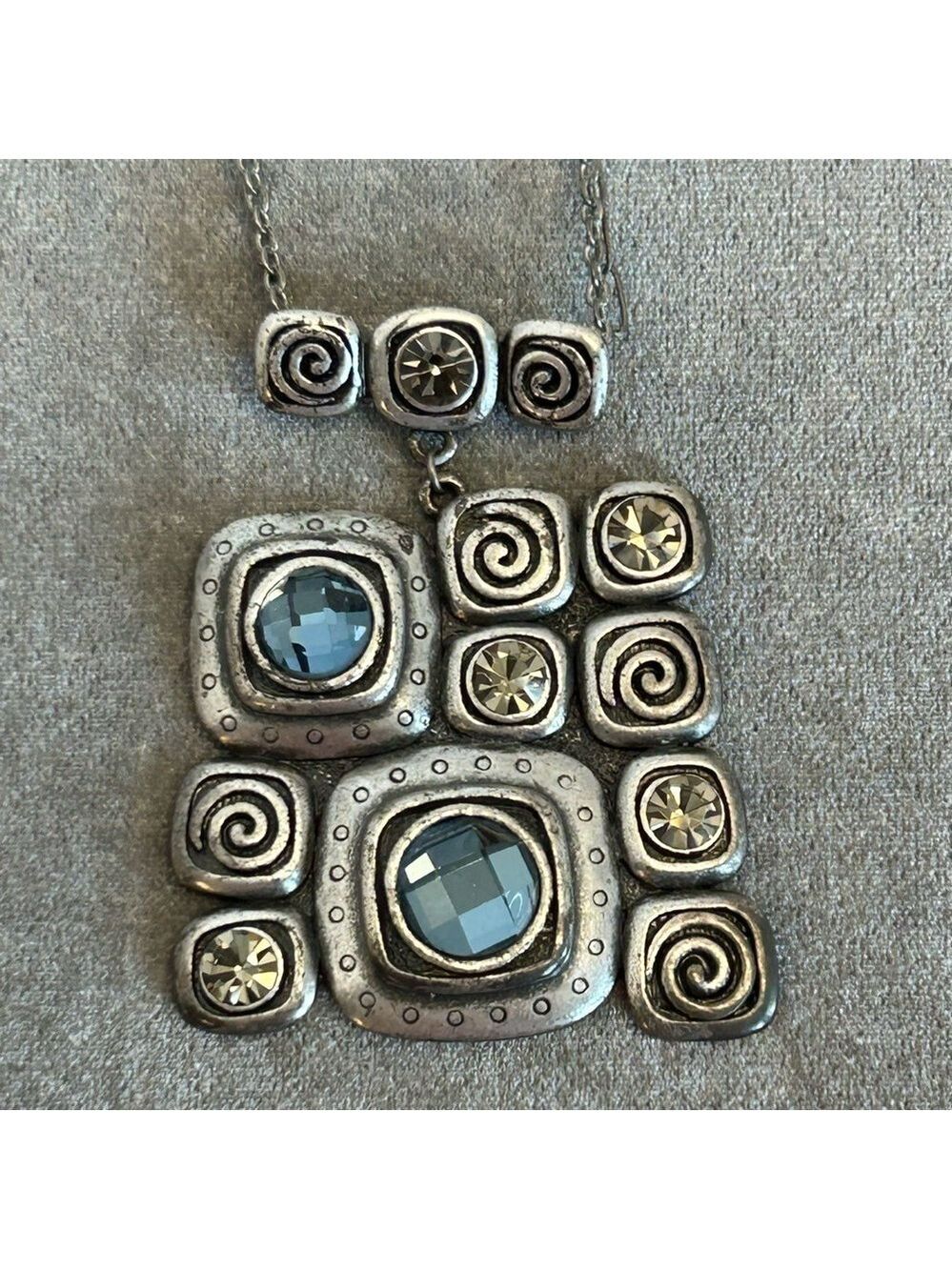 LATASIA chrome gray silver blue crystal rhinestone pendant necklace
